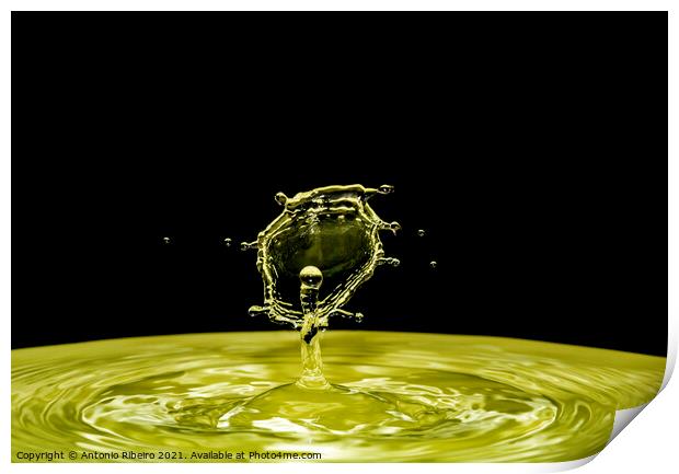 Water Drop Collision on Black Background Print by Antonio Ribeiro