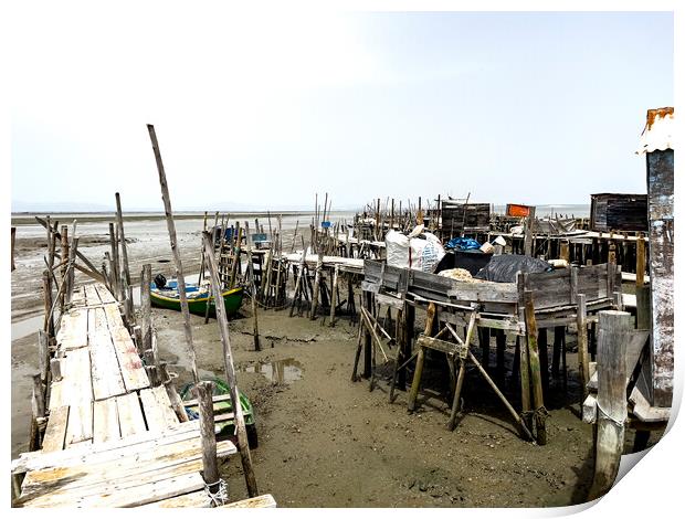 Carrasqueira Palafitic Pier during Low Tide Print by Antonio Ribeiro