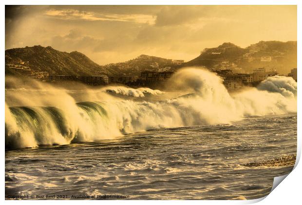 Golden Twilight Storm Surf, Cabo San Lucas Print by Buz Reid