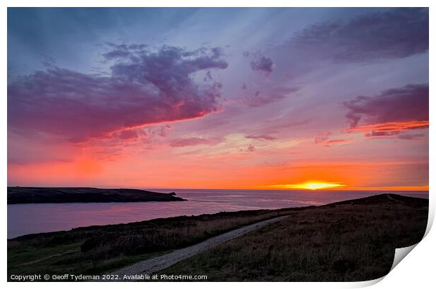 Crantock Bay Sunset Print by Geoff Tydeman