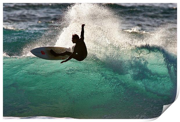 Surfing in Cornwall Print by Geoff Tydeman