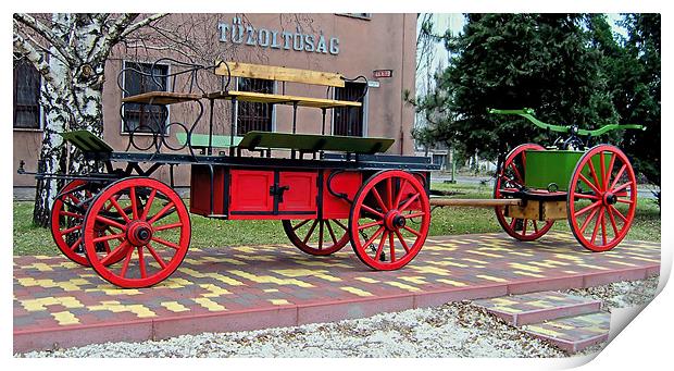 Fire truck - 1920 Print by Ferenc Kalmar