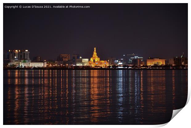 Night view of Doha corniche  Print by Lucas D'Souza