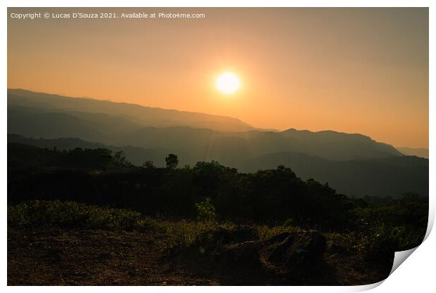Sunset on the mountains at Madikeri, India Print by Lucas D'Souza