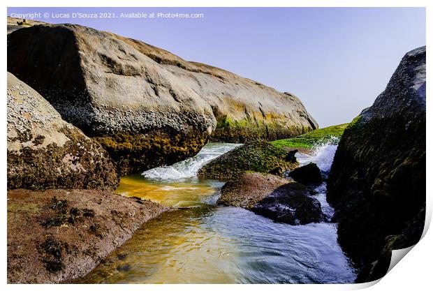 Rocky sea inlet at Someshwar, Mangalore, India Print by Lucas D'Souza