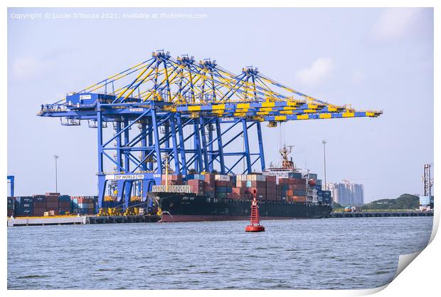 Cranes at a sea port Print by Lucas D'Souza