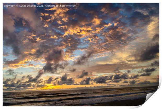 Color play of sun and clouds on the beach Print by Lucas D'Souza
