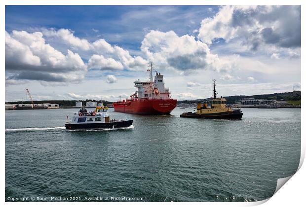 Mighty Vessel Enters Plymouth Sound Print by Roger Mechan