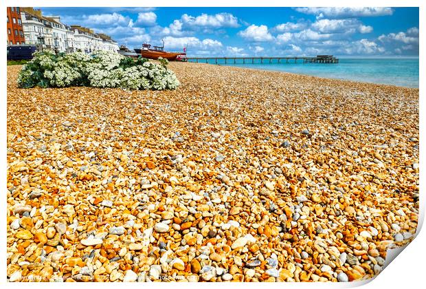 Golden Shingle Beach at Deal Kent Print by Roger Mechan