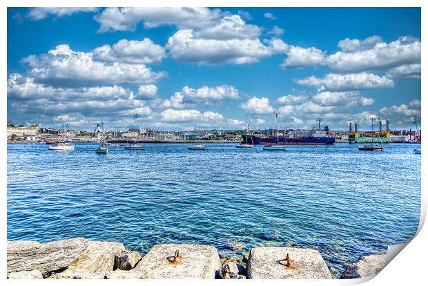 Cityscape with Coastal Tanker Print by Roger Mechan