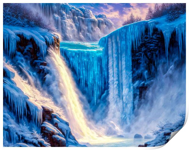 Frozen Waterfall Wonderland Print by Roger Mechan