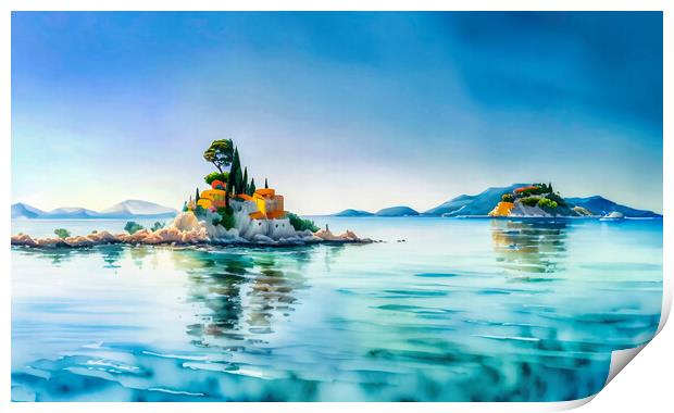Enchanting Islands Emerging from Serene Mediterran Print by Roger Mechan