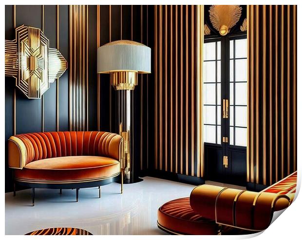 Glamorous Art Deco Lounge Print by Roger Mechan