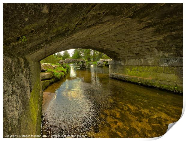 Bellever Bridge and the East dart river Dartmoor Print by Roger Mechan