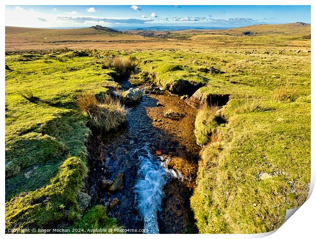 King's Tor Dartmoor and stream Print by Roger Mechan