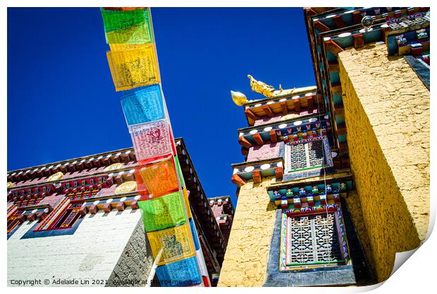 Colorful Tibetan monastery with prayer flags  Print by Adelaide Lin