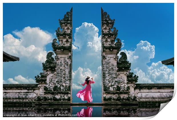 Young woman standing in temple gates at Lempuyang Luhur temple  Print by Stan Lihai