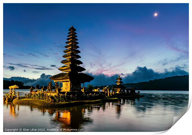 Bali pagoda in sunrise Print by Stan Lihai