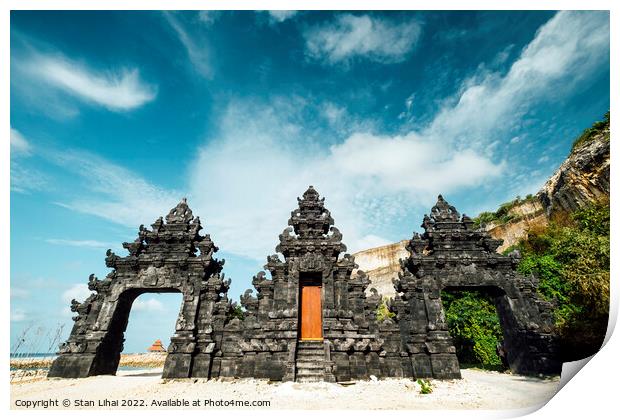 Bali Temple gate entrance at beach Print by Stan Lihai