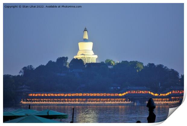 White pagoda temple at night Print by Stan Lihai