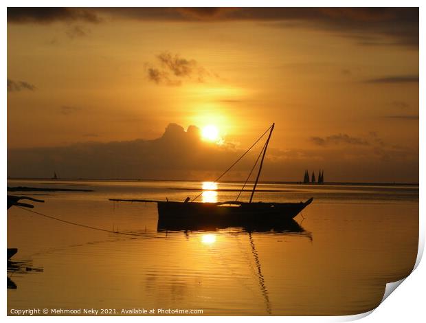 Fishing boat at sunrise Print by Mehmood Neky