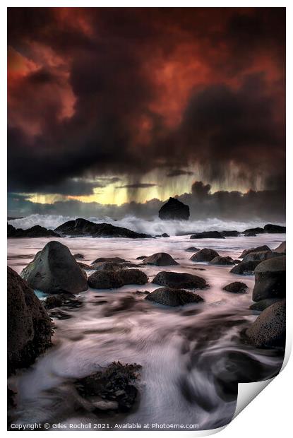 Dramatic sunset sea storm Iceland Print by Giles Rocholl