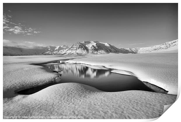 Snow covered mountain and refection Iceland Print by Giles Rocholl