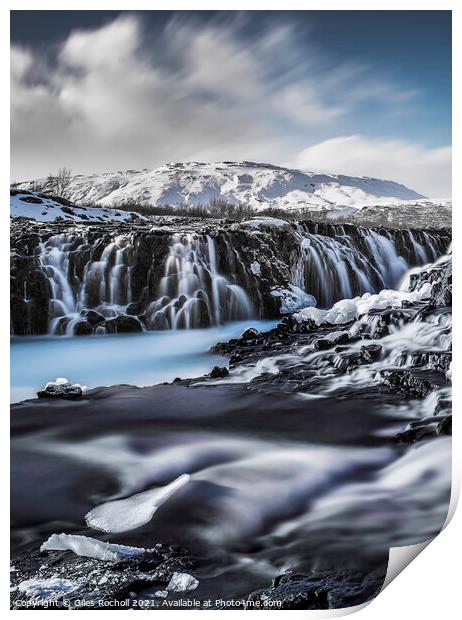 Dramatic waterfall Iceland Print by Giles Rocholl