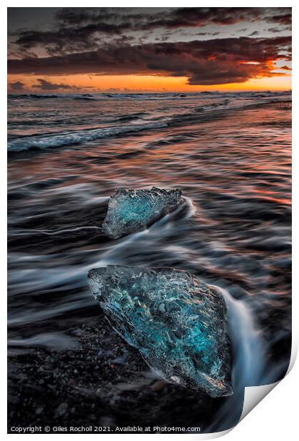Sunset and stunning sea ice Jokulsarlon Iceland Print by Giles Rocholl