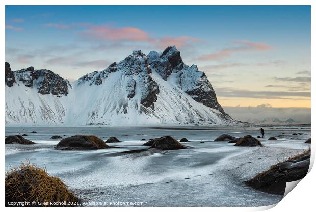 Snowy mountain Vestrahorn Iceland Print by Giles Rocholl