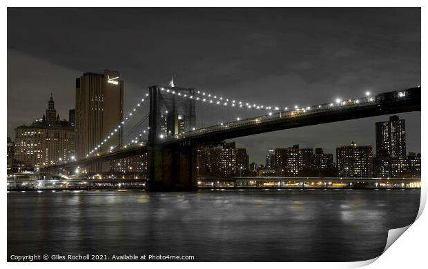 Brooklyn Bridge New York night time. Print by Giles Rocholl
