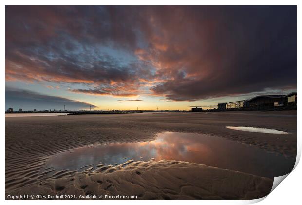 Sunrise beach Liverpool Print by Giles Rocholl