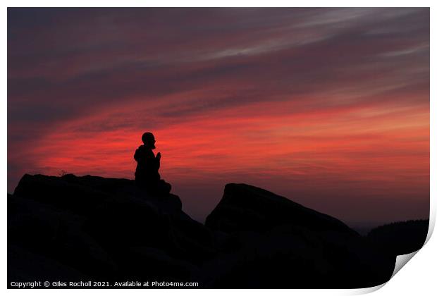 Praying monk sunrise Print by Giles Rocholl