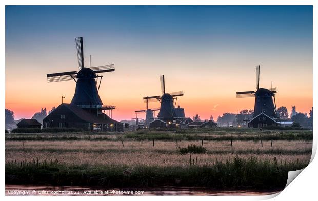 Zaanse Schans windmills Netherlands Print by Giles Rocholl