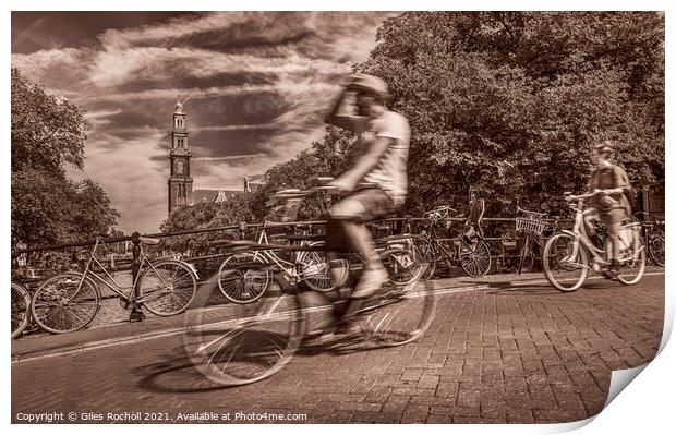 Cyclists Amsterdam Holland Print by Giles Rocholl