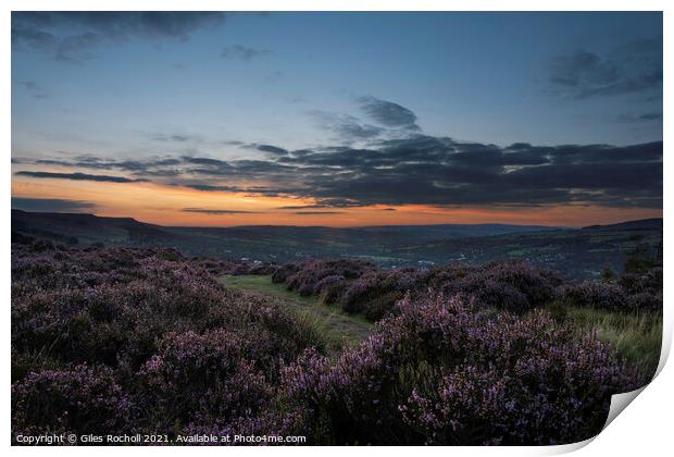 Sunset and heather Ilkley Moor Yorkshire Print by Giles Rocholl