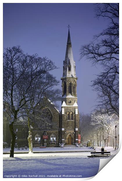 Church snow Harrogate Print by Giles Rocholl