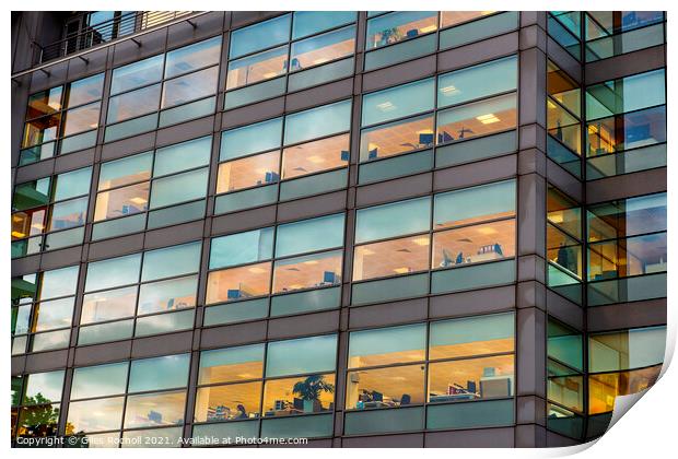 Abstract office windows dusk Leeds Print by Giles Rocholl