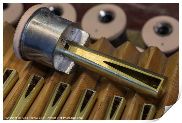 Metal organ pipe reeds Print by Giles Rocholl