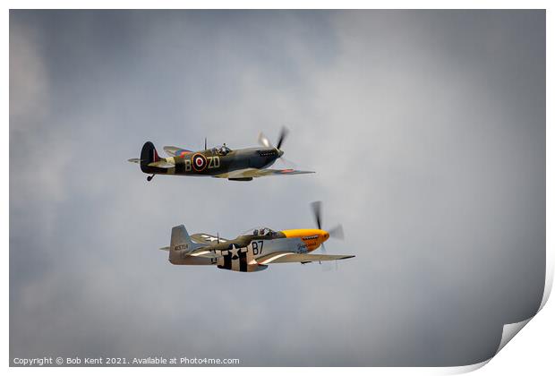 Spitfire and P-51 Mustang Print by Bob Kent