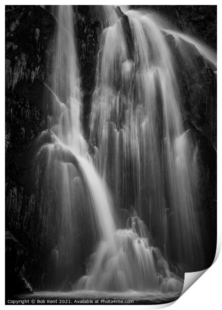 Ceunant Mawr Waterfall B&W  Print by Bob Kent