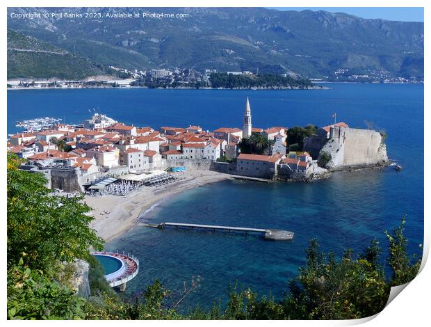 Budva Old Town and Beach Print by Phil Banks