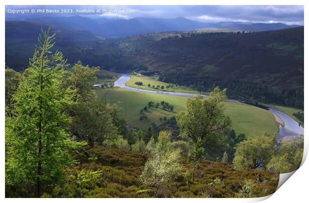 The River Dee on the Mar Estate in the Cairngorm Mountains Print by Phil Banks