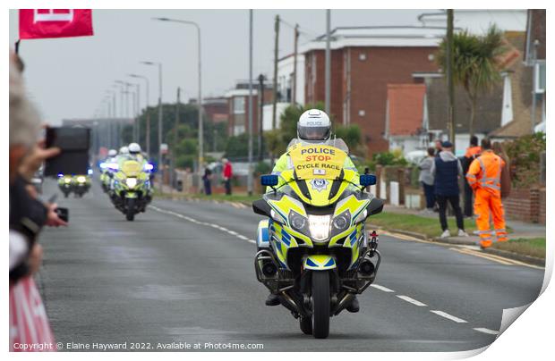 Police on motorbikes Print by Elaine Hayward