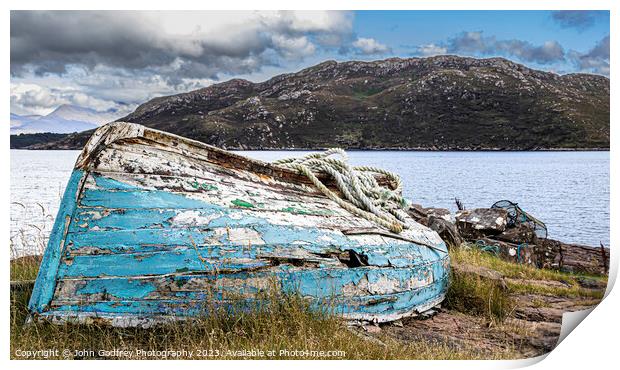 Old Boat At Loch Torridon. Print by John Godfrey Photography