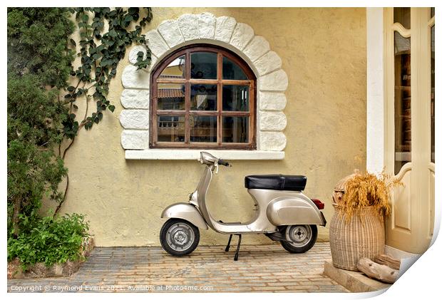 Classic Italian scene with Vespa Vintage scooter Print by Raymond Evans