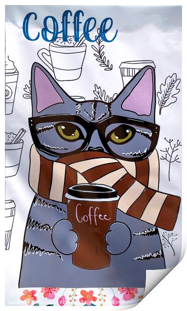 Coffee Cat Print by Raymond Evans