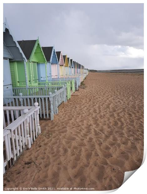 Beach huts, Mersea, Essex Print by Em'n'Belle Smith