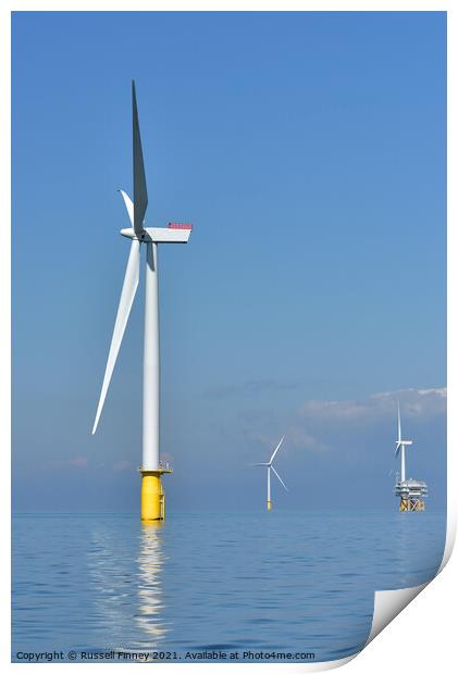 Wind farm of east coast of England Print by Russell Finney