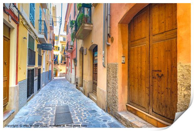 Narrow street at the old town of Palma de Majorca Print by Alex Winter